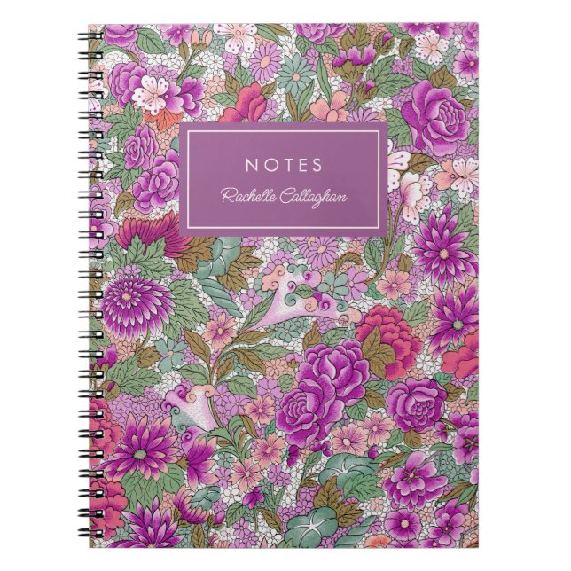 Pretty Bold Floral Pattern Magenta Name Notebook (Front)