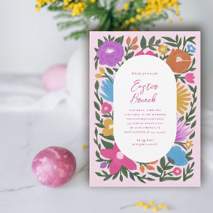 Pretty Bold Florals Easter Brunch   Pink  Invitation