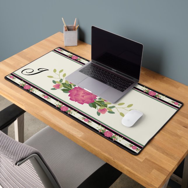 Pretty Bold Flower Design Monogrammed Desk Mat (Office 2)