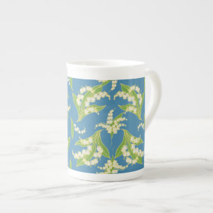 Pretty Bone China Mug: Lilies of the Valley, Blue Mug