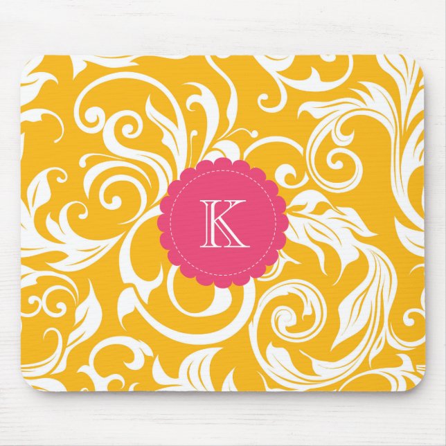 Pretty Boss Monogram Floral Wallpaper Orange Pink Mouse Pad (Front)