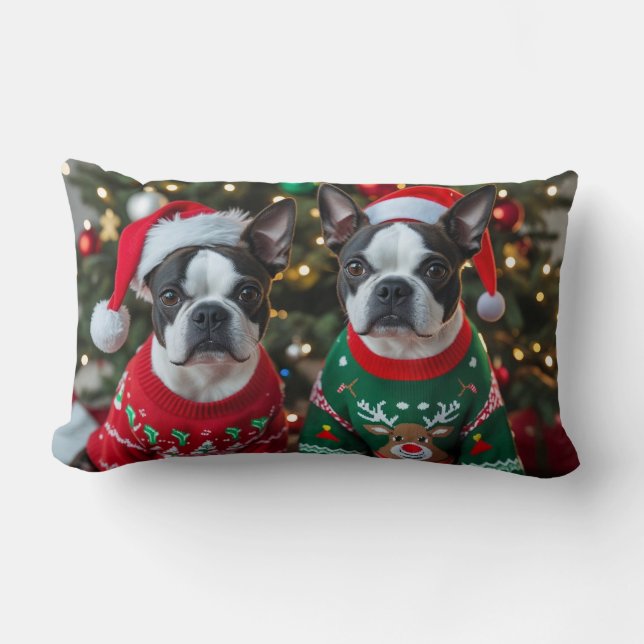 Pretty Boston Terrier Christmas Lumbar Cushion (Front)