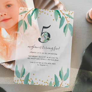 Pretty Botanical 5th Birthday Party  Vellum Invitations