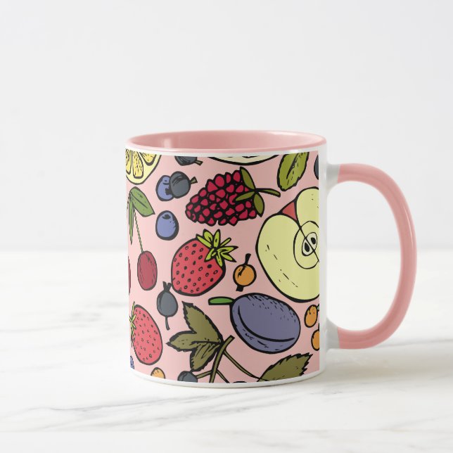 Pretty botanical and fruits l Pink pattern Mug (Right)