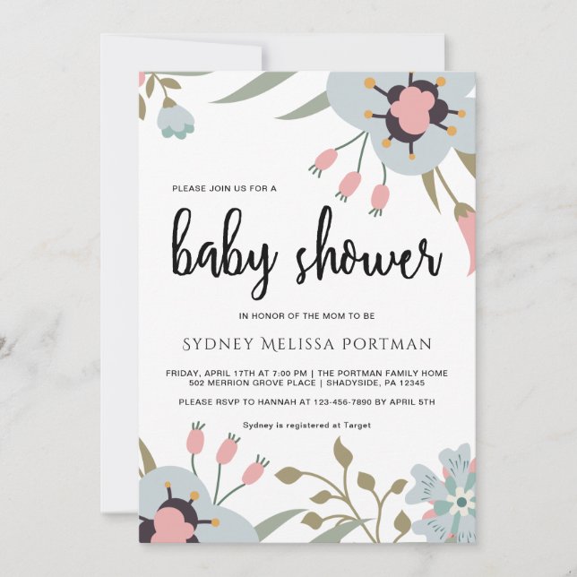 Pretty Botanical Baby Shower Invitation (Front)