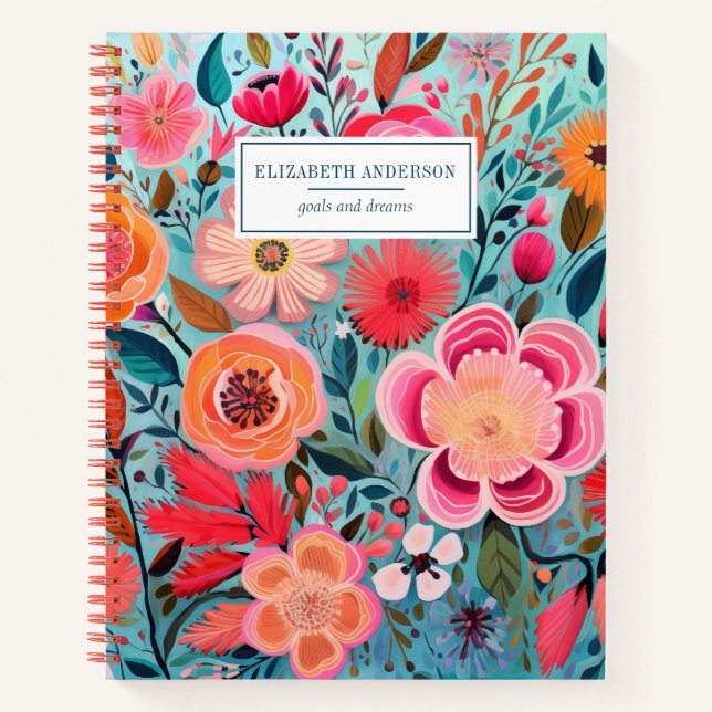 Pretty Botanical Floral Pattern Spiral Notebook (Front)