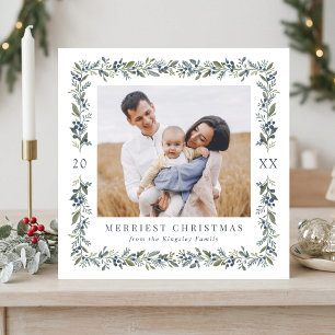 Pretty Botanical Frame 5 Photo Christmas Square Holiday Card