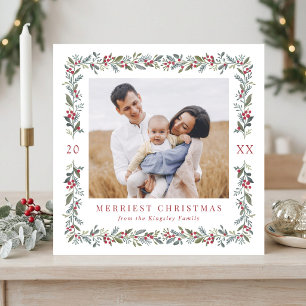 Pretty Botanical Frame 5 Photo Christmas Square Holiday Card