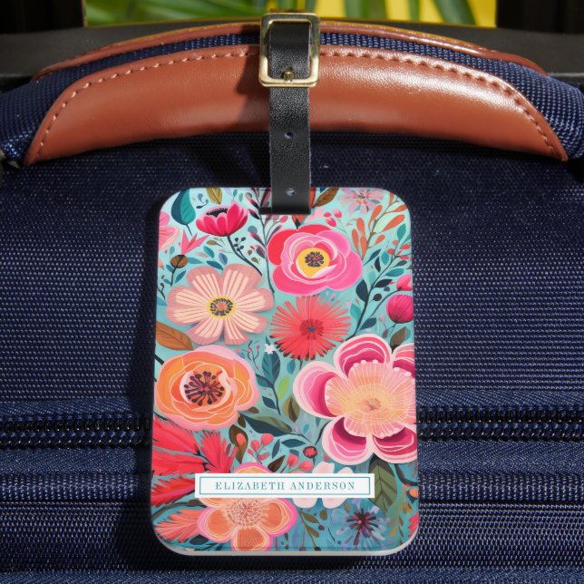 Pretty Botanical Girly Floral Pattern Luggage Tag (Front Insitu 2)