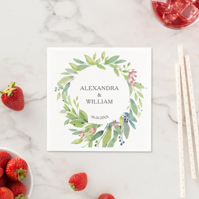 Pretty Botanical Greenery Blush Pink Wedding  Napkin (Insitu)