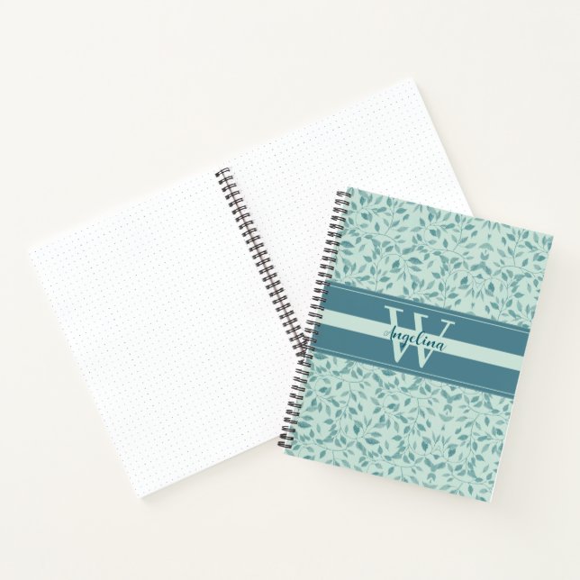 Pretty Botanical Greenery Print With Chic Monogram Notebook (Inside)