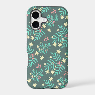 Pretty Botanical Leaves and Berries Blue Pattern