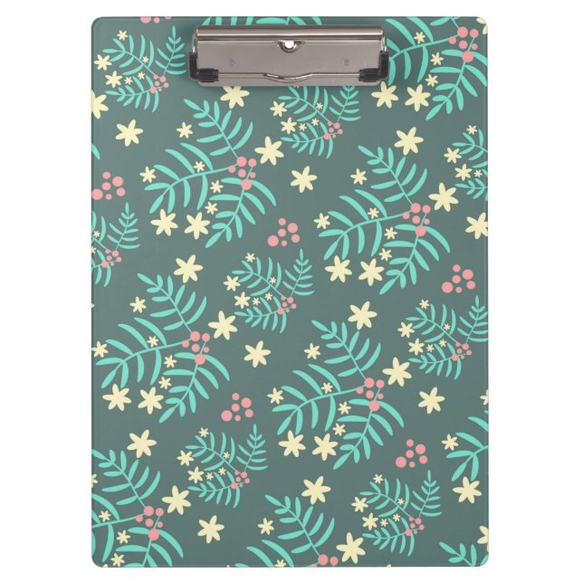 Pretty Botanical Leaves and Berries Blue Pattern Clipboard (Front)