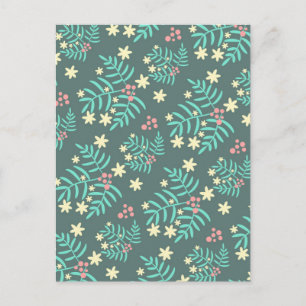 Pretty Botanical Leaves and Berries Blue Pattern Postcard