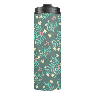 Pretty Botanical Leaves and Berries Blue Pattern Thermal Tumbler
