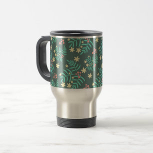 Pretty Botanical Leaves and Berries Blue Pattern Travel Mug
