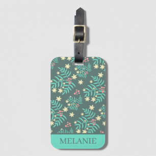 Pretty Botanical Leaves and Berries Personalised Luggage Tag