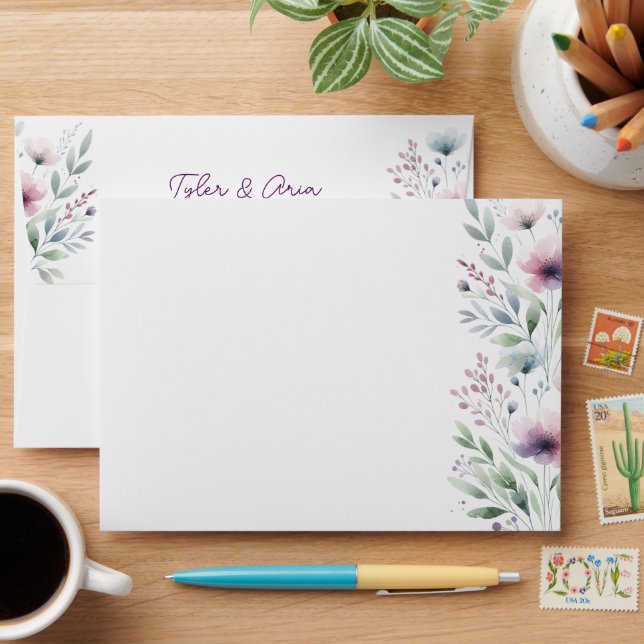 Pretty Botanical Personalised Wedding Envelope (Desk)