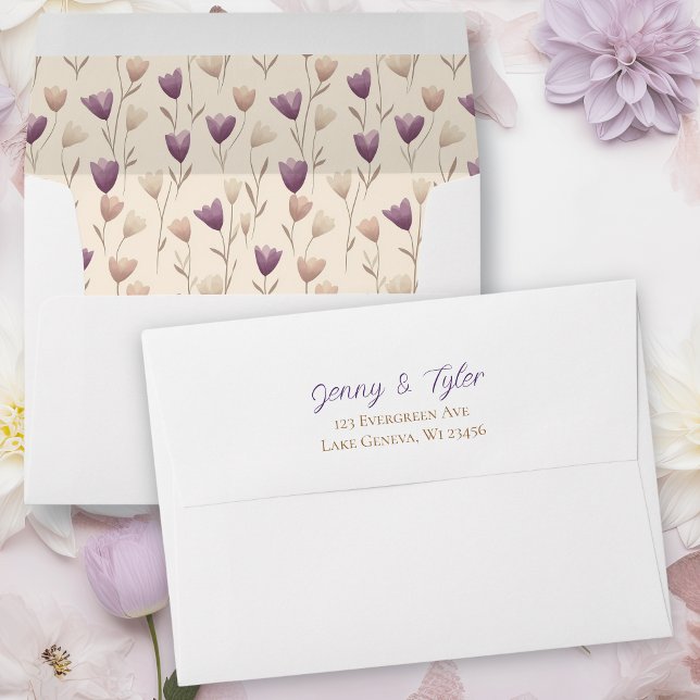 Pretty Botanical Purple and Beige Wedding Envelope (Creator Uploaded)