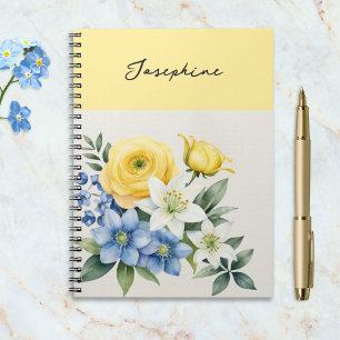 Pretty Botanical Watercolor Floral Personalized Notebook