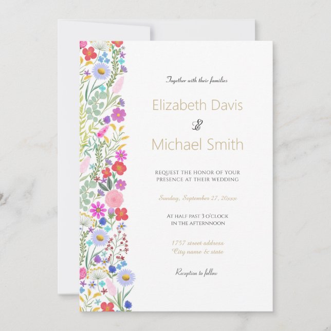 Pretty Botanical Watercolor Flowers Invitation (Front)