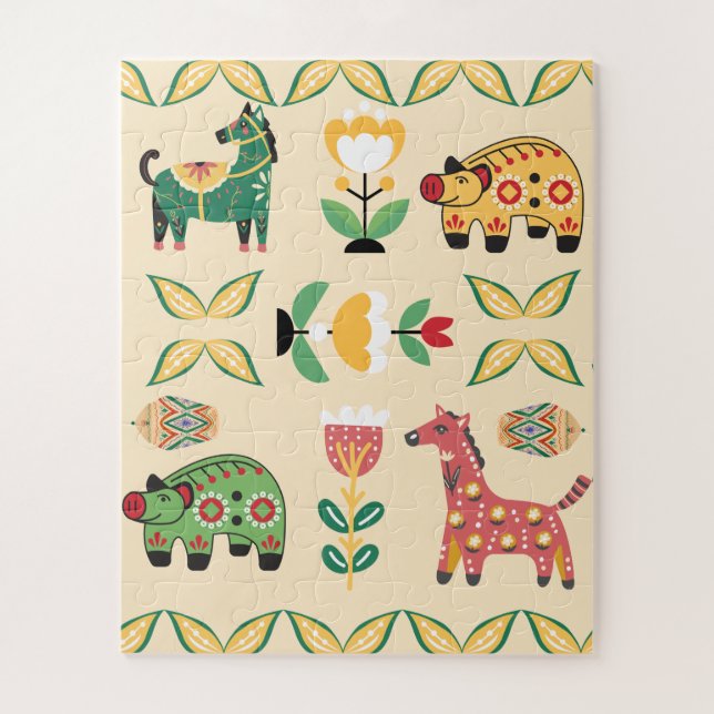Pretty botanical with animals pastel pattern Pink Jigsaw Puzzle (Vertical)