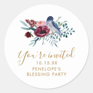 Pretty Botanical You're Invited Mother's Blessing  Classic Round Sticker
