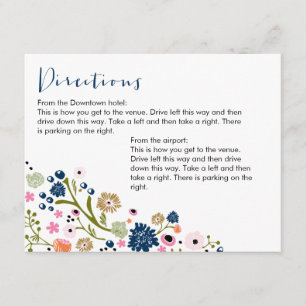 Pretty Bouquet Floral Directions Info Card Navy