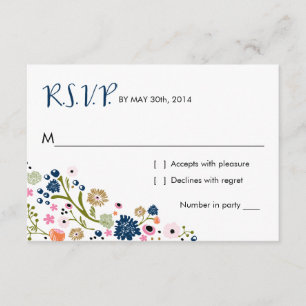 Pretty Bouquet Floral R S V P Reply Card Navy