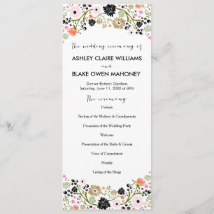 Pretty Bouquet Floral Wedding Program Black Programme