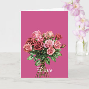 Pretty Bouquet of Pink Red Roses Card