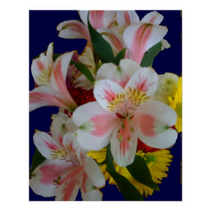 Pretty Bouquet of White and Pink Peruvian Lilies  Poster