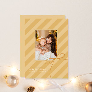 Pretty Bow Christmas Stripes Simple Golden Photo Holiday Card
