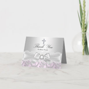 Pretty Bow & Cross Baptism Thank You Card