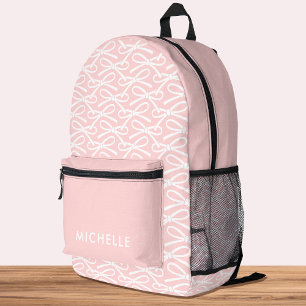 Pretty Bow Pattern Personalised Pink White Printed Backpack