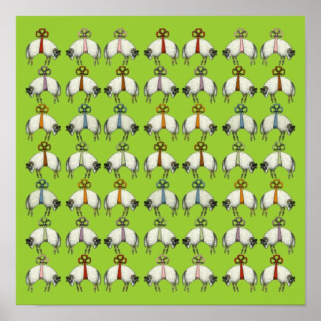 Pretty Bow Sheep CHANGE COLOR~ Gift Wrapping Paper Poster (Front)