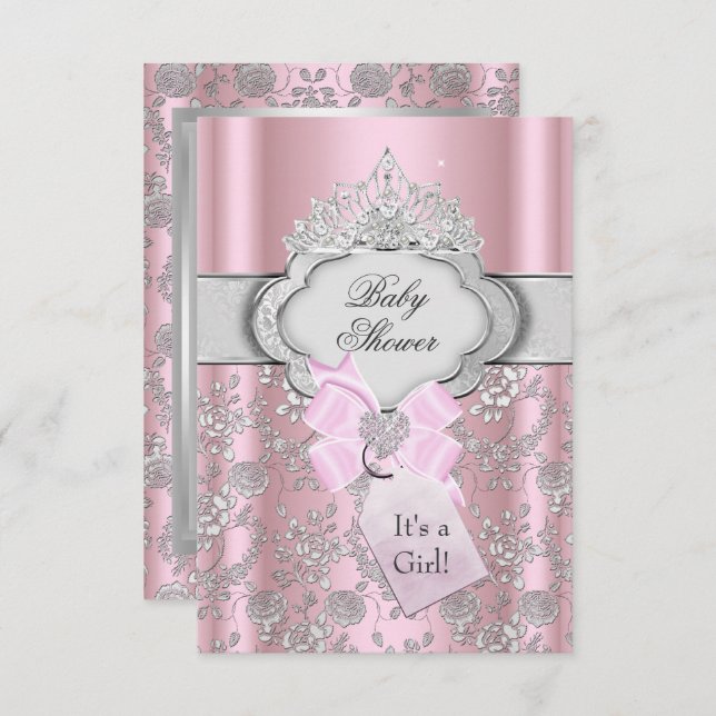 Pretty Bow Tiara Princess Baby Shower Invitation (Front/Back)