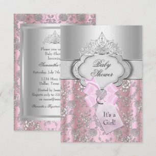 Pretty Bow & Tiara Princess Baby Shower Invitation