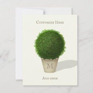 Pretty Boxwood Topiary Monogrammed & Personalised Card