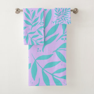 Pretty branches - turquoise and violet teen bath towel set