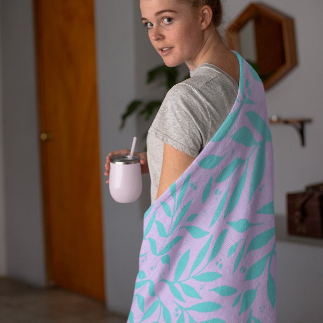 Pretty branches - turquoise and violet teen fleece blanket (Creator Uploaded)