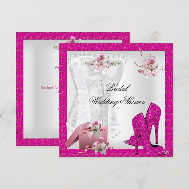 Pretty Bridal Shower White Pink Corset High Heels Invitation (Front/Back)