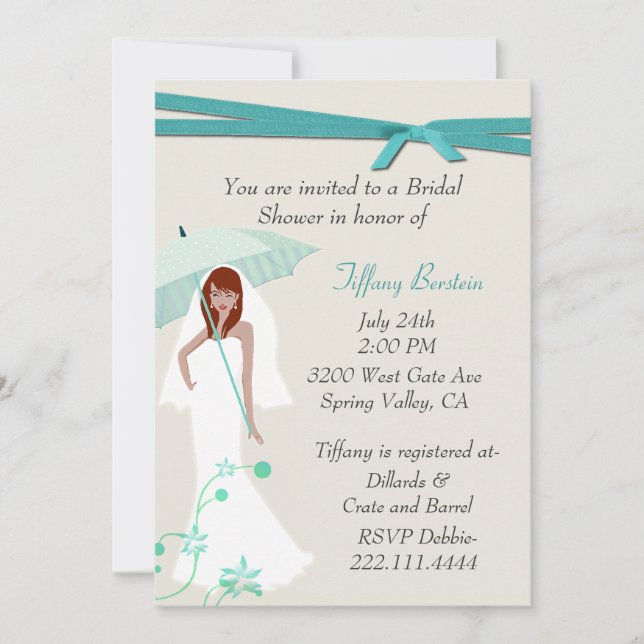 Pretty Bride with Umbrella Shower Invitation (Front)