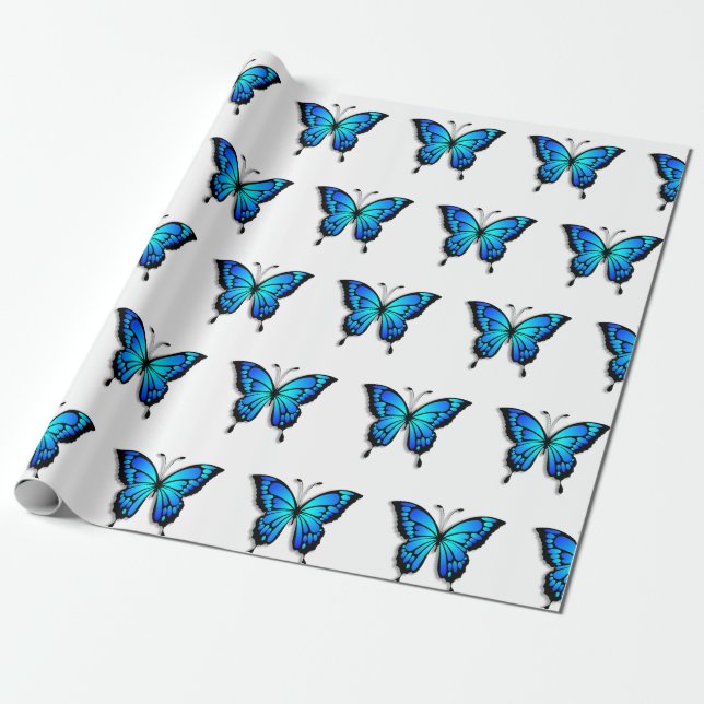 Pretty bright blue Butterfly Gift Wrap (Unrolled)