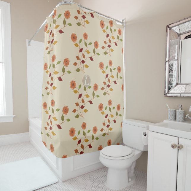 Pretty Bright Flowers Floral Pattern Cream Beige Shower Curtain (In Situ)