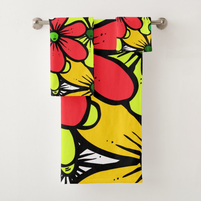 Pretty Bright Grouping of Summer Flowers Bath Towel Set (Insitu)
