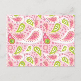 Pretty Bright Pink and Lime Green Paisley Pattern Postcard