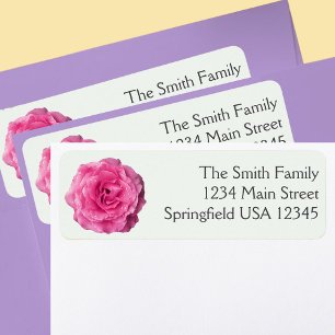 Pretty Bright Pink Rose Floral Return Address