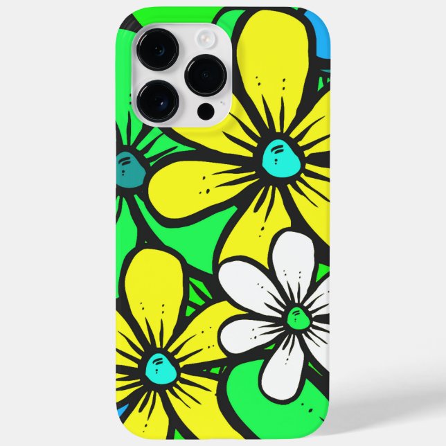 Pretty Bright Summer Flowers Blue Yellow and Green Case-Mate iPhone Case (Back)
