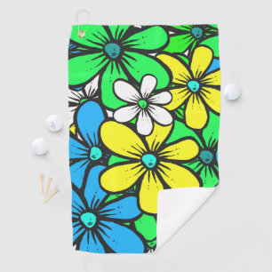Pretty Bright Summer Flowers Blue Yellow and Green Golf Towel